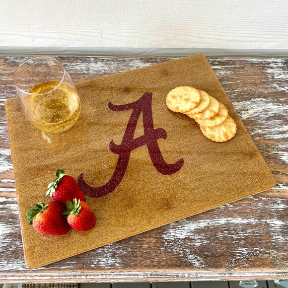 2pc Alabama Roll Tide Cutting Board Resin Wood Charcuterie Cheese Gift Kitchen - Picture 3 of 6